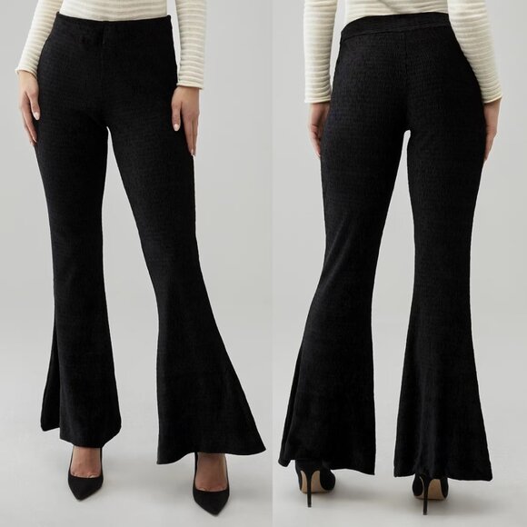 Free People So Charming Velvet Flare Pants L Black PullOn Stretch Whimsigoth Y2K - Picture 3 of 16
